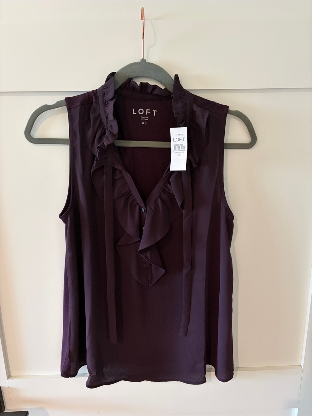 LOFT Sleeveless Ruffle Tie-Neck Camisole - Plum